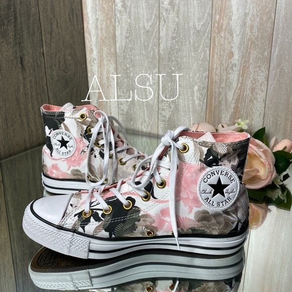Converse Ctas High Top Storm Pink Flowers Women’s - Picture 2 of 8
